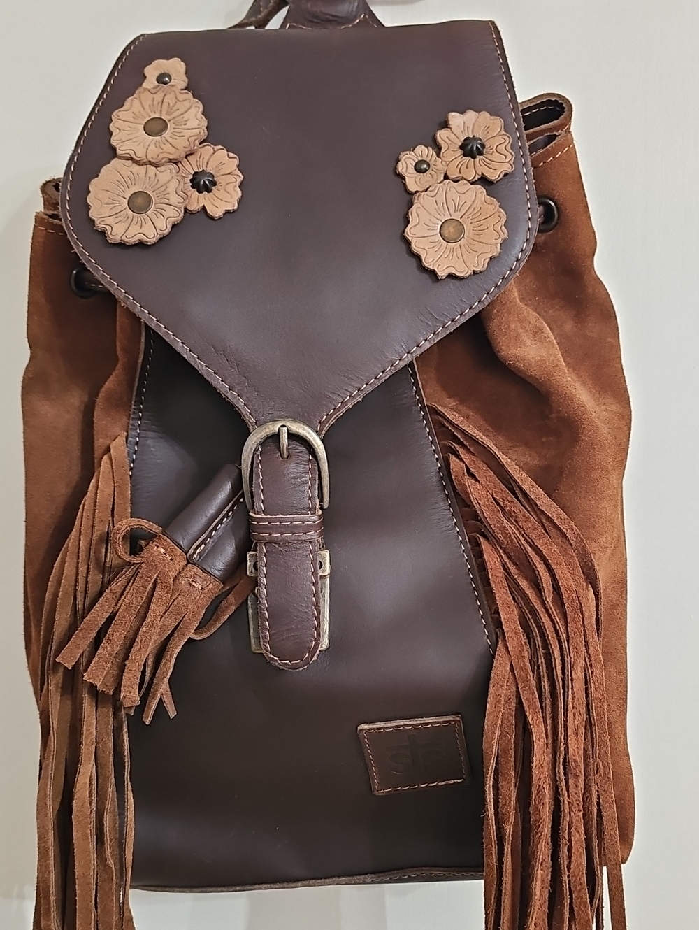 STS Ranch Leather Fringe Backpack - Brown Floral Accent